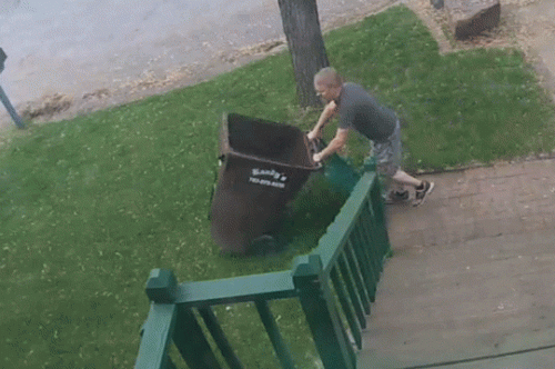 Fall into trash bin